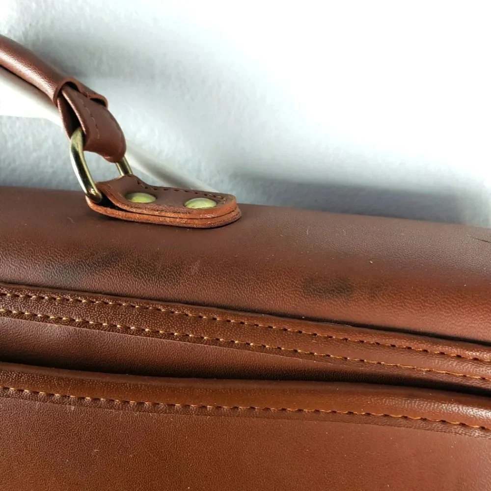 Unisex Brown Leather Clasp Closure Side Laptop Briefcase Bag Size Medium